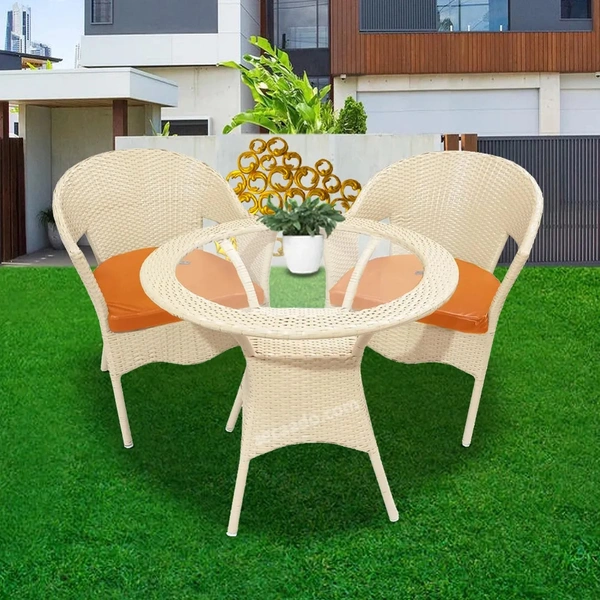Zecado Opera 2 Seater Patio Dining Set with Orange Cushions in Off-White Corduroy Finish - Off-White, Orange