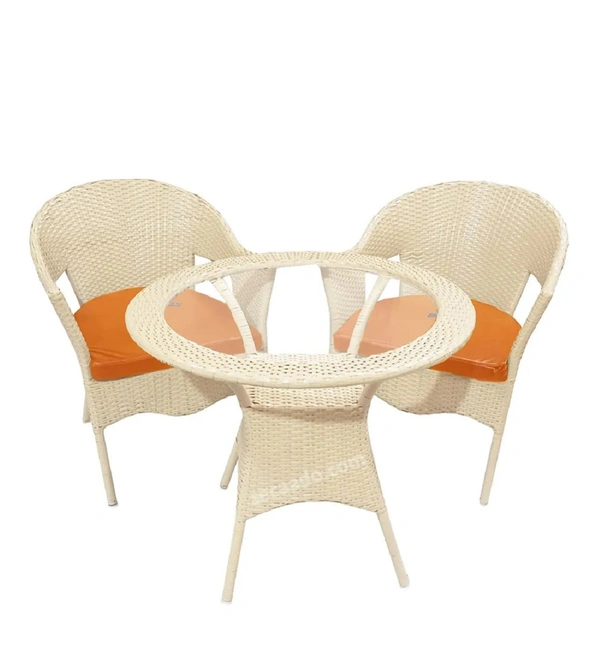Zecado Opera 2 Seater Patio Dining Set with Orange Cushions in Off-White Corduroy Finish - Off-White, Orange