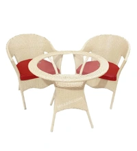 Zecado Opera 2 Seater Patio Dining Set with Red Cushions in Off-White Corduroy Finish - Off-White, Red