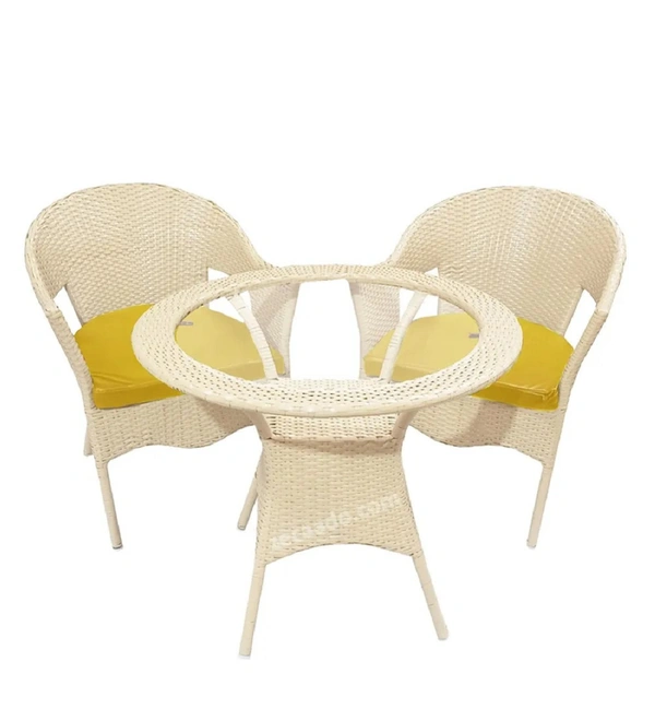 Zecado Opera 2 Seater Patio Dining Set with Yellow Cushions in Off-White Corduroy Finish - Off-White, Yellow