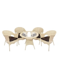 Zecado Opera 4 Seater Patio Dining Set with Brown Cushions in Off-White Corduroy Finish - Off-White, Brown