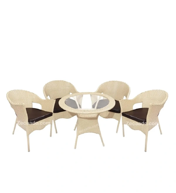 Zecado Opera 4 Seater Patio Dining Set with Brown Cushions in Off-White Corduroy Finish - Off-White, Brown