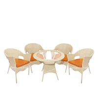 Zecado Opera 4 Seater Patio Dining Set with Orange Cushions in Off-White Corduroy Finish - Off-White, Orange