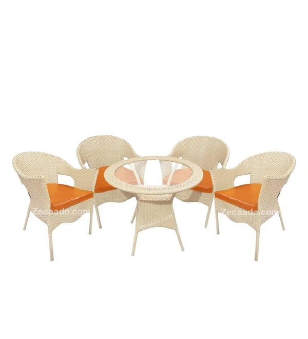Zecado Opera 4 Seater Patio Dining Set with Orange Cushions in Off-White Corduroy Finish - Off-White, Orange