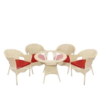Zecado Opera 4 Seater Patio Dining Set with Red Cushions in Off-White Corduroy Finish - Off-White, Red