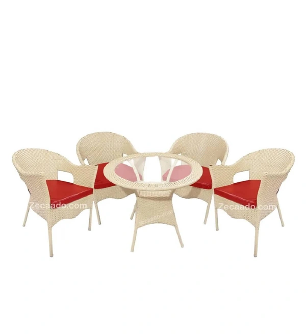 Zecado Opera 4 Seater Patio Dining Set with Red Cushions in Off-White Corduroy Finish - Off-White, Red