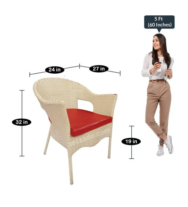 Zecado Opera 4 Seater Patio Dining Set with Red Cushions in Off-White Corduroy Finish - Off-White, Red
