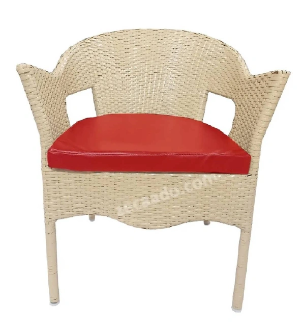 Zecado Opera 4 Seater Patio Dining Set with Red Cushions in Off-White Corduroy Finish - Off-White, Red