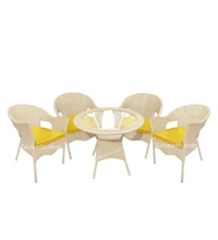Zecado Opera 4 Seater Patio Dining Set with Yellow Cushions in Off-White Corduroy Finish - Off-White, Yellow