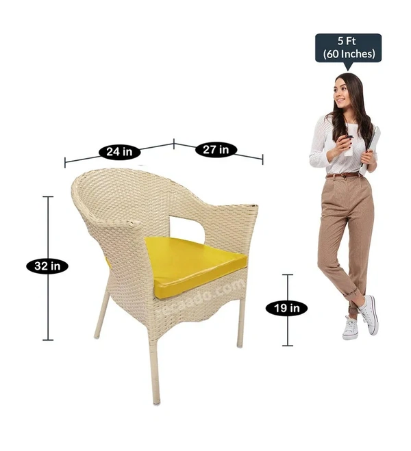 Zecado Opera 4 Seater Patio Dining Set with Yellow Cushions in Off-White Corduroy Finish - Off-White, Yellow