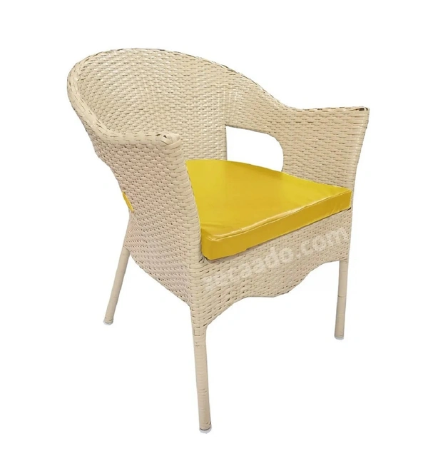 Zecado Opera 4 Seater Patio Dining Set with Yellow Cushions in Off-White Corduroy Finish - Off-White, Yellow