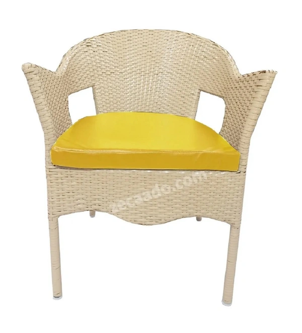 Zecado Opera 4 Seater Patio Dining Set with Yellow Cushions in Off-White Corduroy Finish - Off-White, Yellow