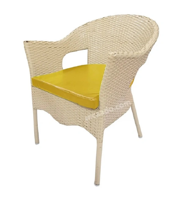 Zecado Opera 4 Seater Patio Dining Set with Yellow Cushions in Off-White Corduroy Finish - Off-White, Yellow