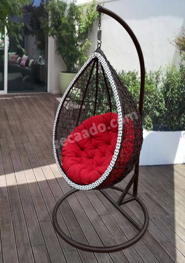 Zecado Oreo Garden swing chair in Brown & White with Red Cushion - Brown