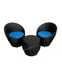 Zecado Ovate 2 Seater Patio Coffee Table with Blue Cushions in Black Corduroy Finish - Black, Blue