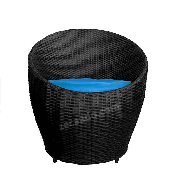 Zecado Ovate 2 Seater Patio Coffee Table with Blue Cushions in Black Corduroy Finish - Black, Blue