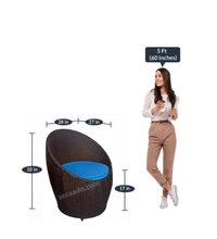 Zecado Ovate 4 Seater Patio Coffee Table with Blue Cushions in Brown Corduroy Finish - Brown, Blue