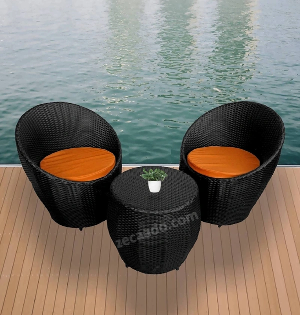 Zecado Ovate 2 Seater Patio Coffee Table with Orange Cushions in Black Corduroy Finish - Black, Orange