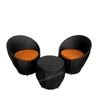 Zecado Ovate 2 Seater Patio Coffee Table with Orange Cushions in Black Corduroy Finish - Black, Orange