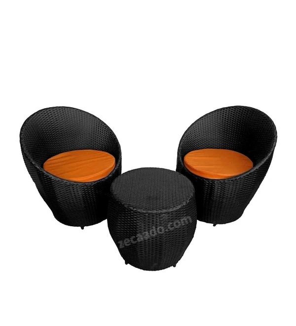 Zecado Ovate 2 Seater Patio Coffee Table with Orange Cushions in Black Corduroy Finish - Black, Orange