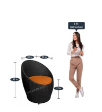 Zecado Ovate 2 Seater Patio Coffee Table with Orange Cushions in Black Corduroy Finish - Black, Orange