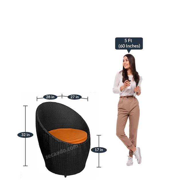 Zecado Ovate 2 Seater Patio Coffee Table with Orange Cushions in Black Corduroy Finish - Black, Orange
