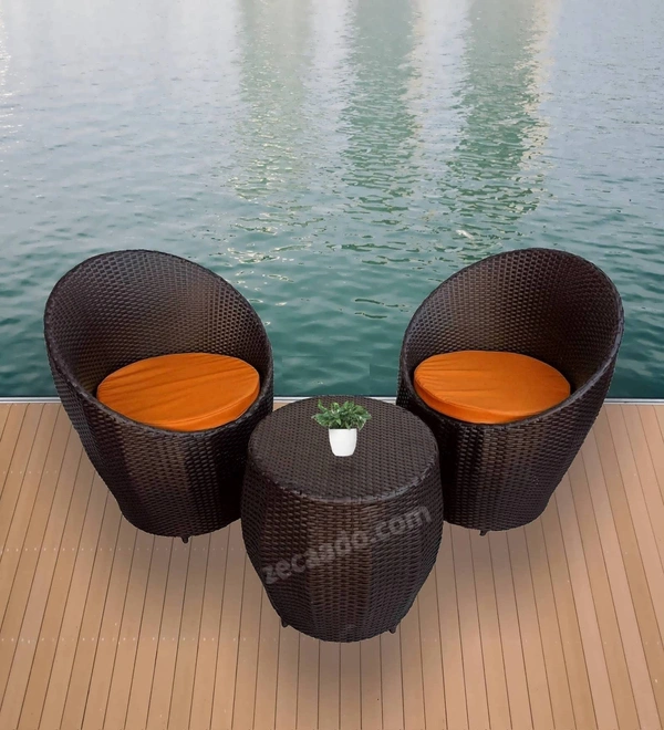 Zecado Ovate 2 Seater Patio Coffee Table with Orange Cushions in Brown Corduroy Finish - Brown, Orange