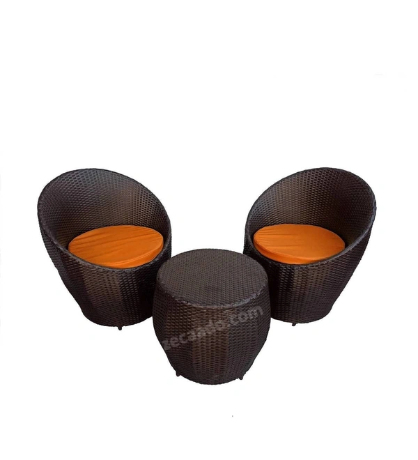 Zecado Ovate 2 Seater Patio Coffee Table with Orange Cushions in Brown Corduroy Finish - Brown, Orange