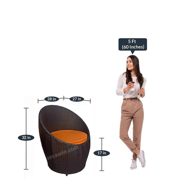 Zecado Ovate 2 Seater Patio Coffee Table with Orange Cushions in Brown Corduroy Finish - Brown, Orange