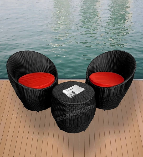 Zecado Ovate 2 Seater Patio Coffee Table with Red Cushions in Black Corduroy Finish - Black, Red