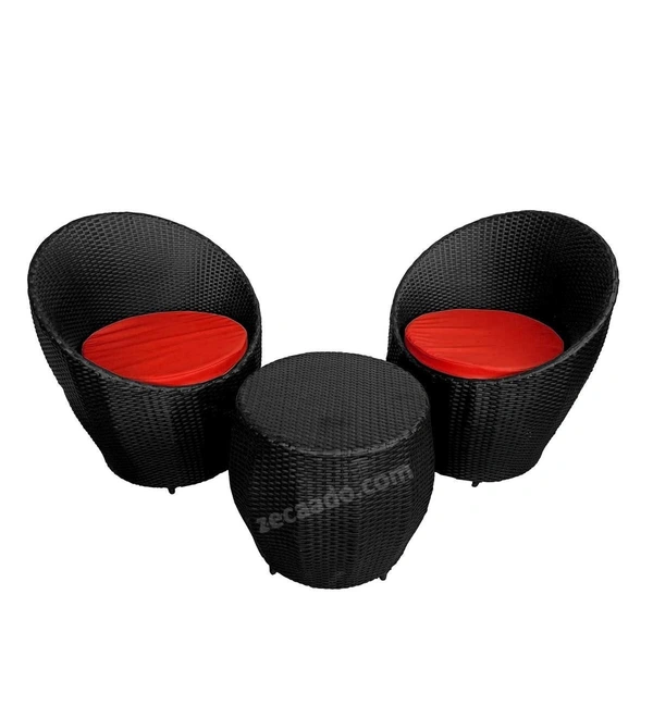 Zecado Ovate 2 Seater Patio Coffee Table with Red Cushions in Black Corduroy Finish - Black, Red