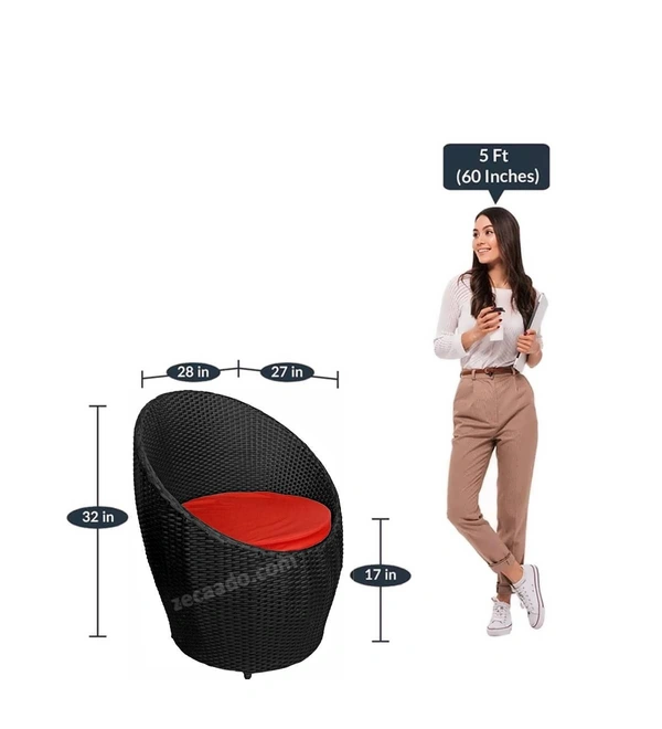Zecado Ovate 2 Seater Patio Coffee Table with Red Cushions in Black Corduroy Finish - Black, Red