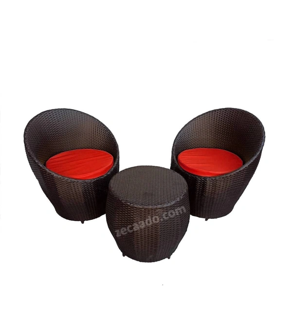 Zecado Ovate 2 Seater Patio Coffee Table with Red Cushions in Brown Corduroy Finish - Brown, Red