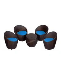 Zecado Ovate 4 Seater Patio Coffee Table with Blue Cushions in Brown Corduroy Finish - Brown, Blue