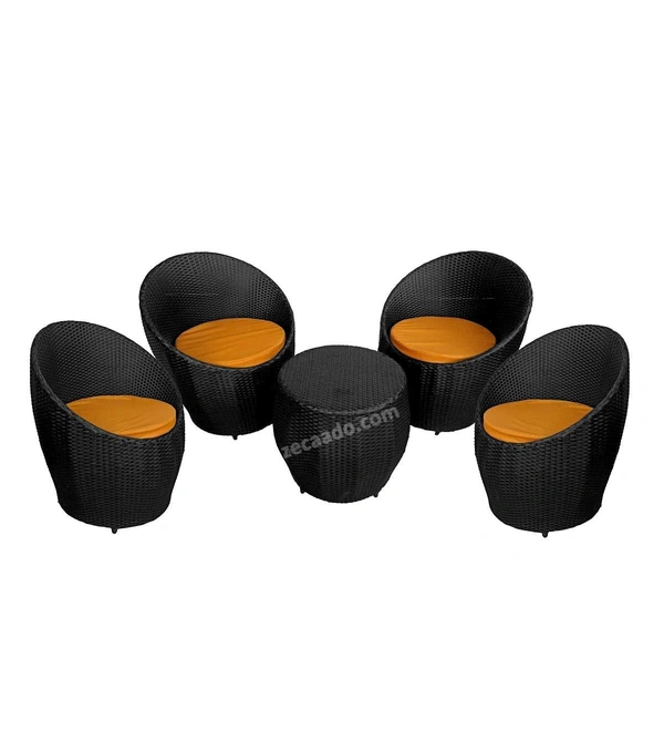 Zecado Ovate 4 Seater Patio Coffee Table with Orange Cushions in Black Corduroy Finish - Black, Orange