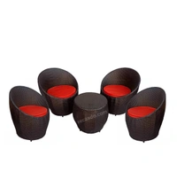 Zecado Ovate 4 Seater Patio Coffee Table with Red Cushions in Brown Corduroy Finish - Brown, Red