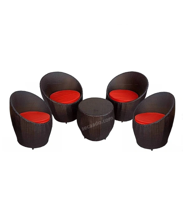 Zecado Ovate 4 Seater Patio Coffee Table with Red Cushions in Brown Corduroy Finish - Brown, Red