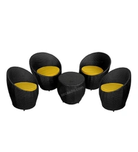 Zecado Ovate 4 Seater Patio Coffee Table with Yellow Cushions in Black Corduroy Finish - Black, Yellow