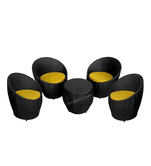 Zecado Ovate 4 Seater Patio Coffee Table with Yellow Cushions in Black Corduroy Finish - Black, Yellow