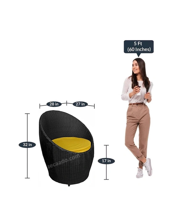 Zecado Ovate 4 Seater Patio Coffee Table with Yellow Cushions in Black Corduroy Finish - Black, Yellow