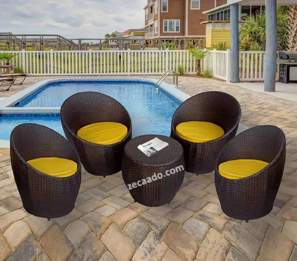 Zecado Ovate 4 Seater Patio Coffee Table with Yellow Cushions in Brown Corduroy Finish - Brown, Yellow