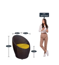 Zecado Ovate 4 Seater Patio Coffee Table with Yellow Cushions in Brown Corduroy Finish - Brown, Yellow