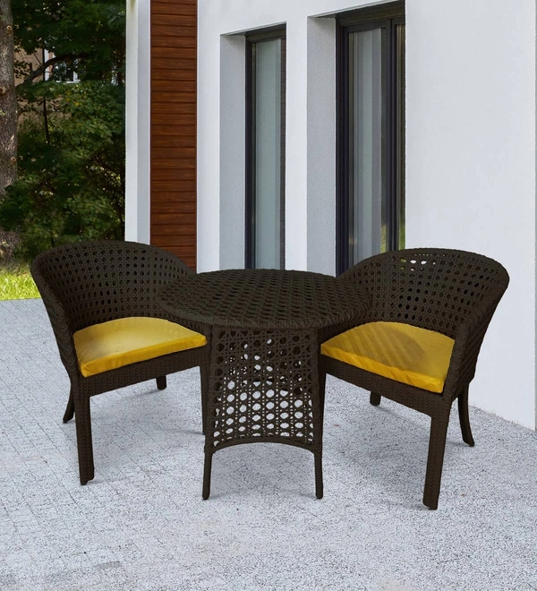 Zecado Pavillion 2 Seater Cofee chair Set in Brown Corduroy Finish with Yellow Cushions - Brown, Yellow