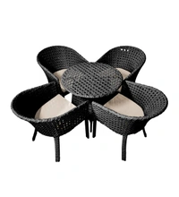 Zecado Pavillion 4 Seater Cofee chair Set in Black Corduroy Finish with Off-White Cushions - Black, Off-White