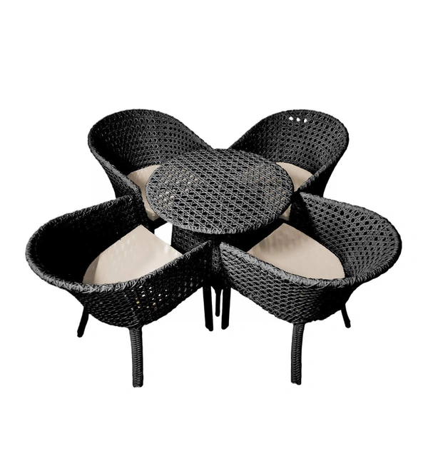 Zecado Pavillion 4 Seater Cofee chair Set in Black Corduroy Finish with Off-White Cushions - Black, Off-White