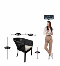Zecado Pavillion 4 Seater Cofee chair Set in Black Corduroy Finish with Off-White Cushions - Black, Off-White