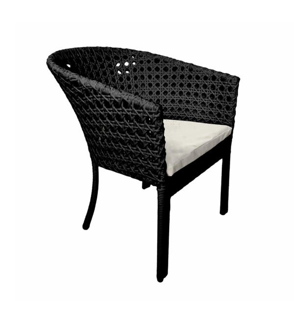 Zecado Pavillion 4 Seater Cofee chair Set in Black Corduroy Finish with Off-White Cushions - Black, Off-White