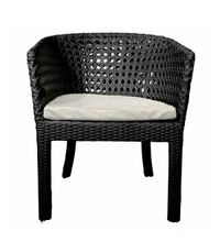 Zecado Pavillion 4 Seater Cofee chair Set in Black Corduroy Finish with Off-White Cushions - Black, Off-White