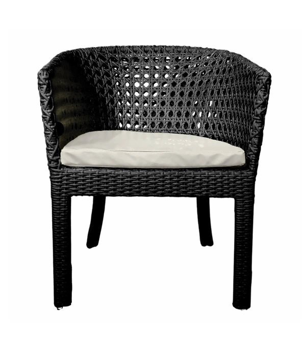 Zecado Pavillion 4 Seater Cofee chair Set in Black Corduroy Finish with Off-White Cushions - Black, Off-White