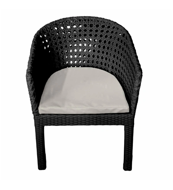 Zecado Pavillion 4 Seater Cofee chair Set in Black Corduroy Finish with Off-White Cushions - Black, Off-White